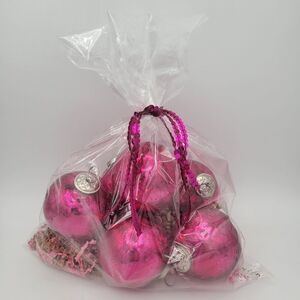 Vintage Hot Pink Crackle Glass Ornaments (Set)